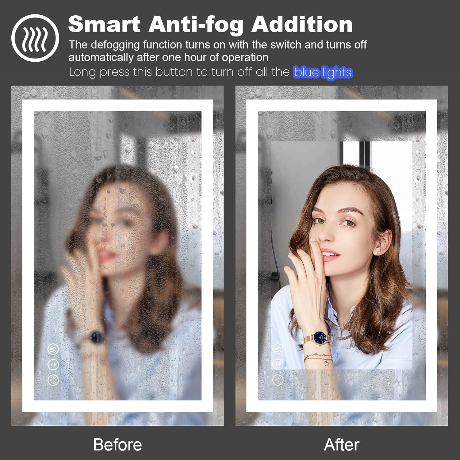 LED Bathroom Mirror 60" x 28" with Front Lighting and Backlit Features | Stepless Dimmable, Anti-Fog, Shatter-Proof, HD Reflection, Memory Function, 3 Color Lighting Options, UL Listed (Horizontal/Vertical Orientation)