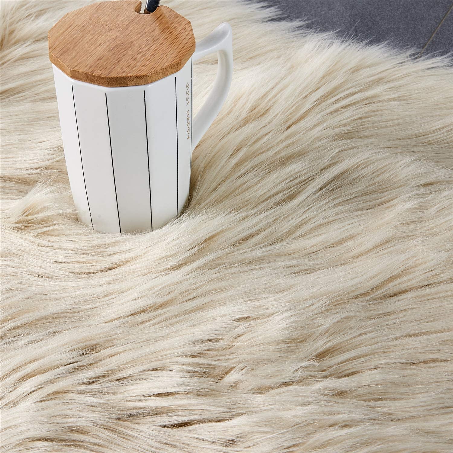 Ultra Soft Faux Fur Shag Area Rug and Chair Cover Seat Pad for Bedroom and Living Room (2 x 6 Ft, Beige)