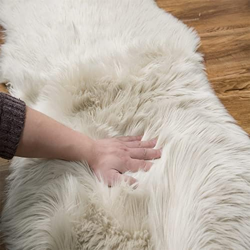 Ultra Soft Faux Fur Shag Area Rug and Chair Cover Seat Pad for Bedroom and Living Room (2 x 6 Ft, Beige)
