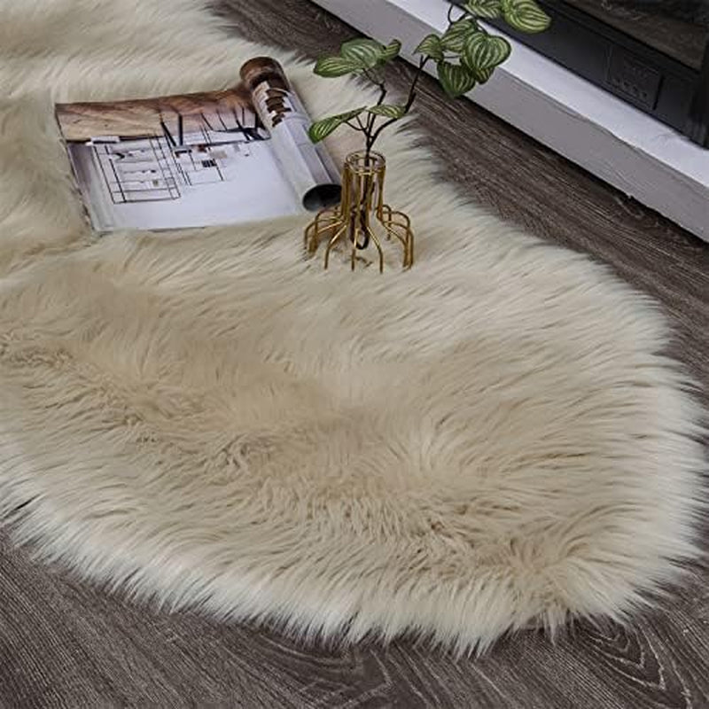 Ultra Soft Faux Fur Shag Area Rug and Chair Cover Seat Pad for Bedroom and Living Room (2 x 6 Ft, Beige)