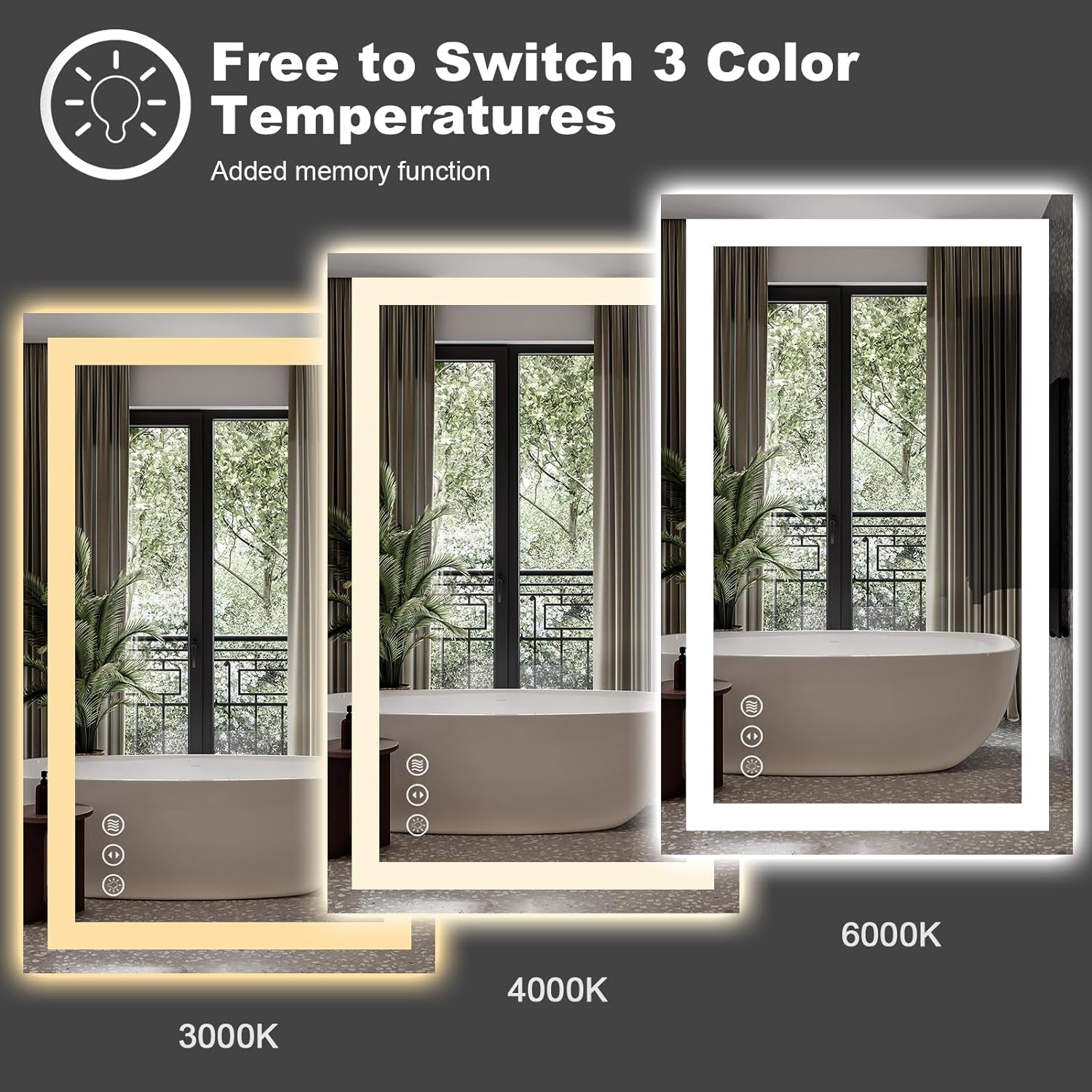 LED Bathroom Mirror 60" x 28" with Front Lighting and Backlit Features | Stepless Dimmable, Anti-Fog, Shatter-Proof, HD Reflection, Memory Function, 3 Color Lighting Options, UL Listed (Horizontal/Vertical Orientation)