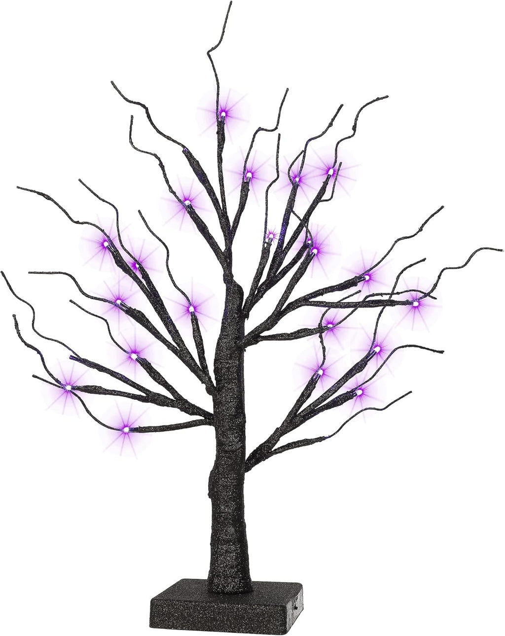 24-LED Illuminated Halloween Birch Tree with 24 DIY Bat Decorations - Battery Operated Indoor Tabletop Display and Gift Package