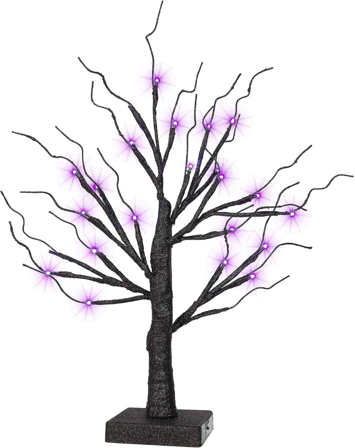 24-LED Illuminated Halloween Birch Tree with 24 DIY Bat Decorations - Battery Operated Indoor Tabletop Display and Gift Package