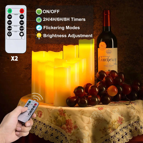 Flameless Pillar Candles with Remote Control - 9 Pack of Large Outdoor LED Battery-Operated Ivory Votive Flickering Lights
