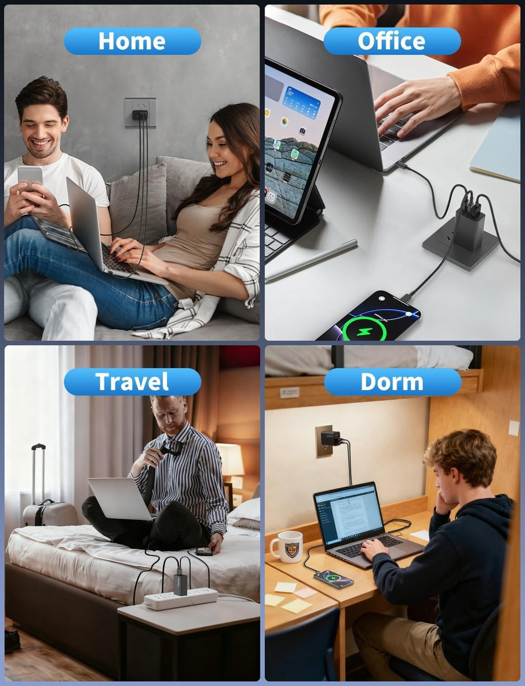 65W USB-C Charger Block - 3-Port Fast Charging Adapter for Samsung S26, MacBook Pro/Air, iPad, and iPhone 17/16 - Includes 2 USB-C Ports and 1 USB-A Port - 3-Pack